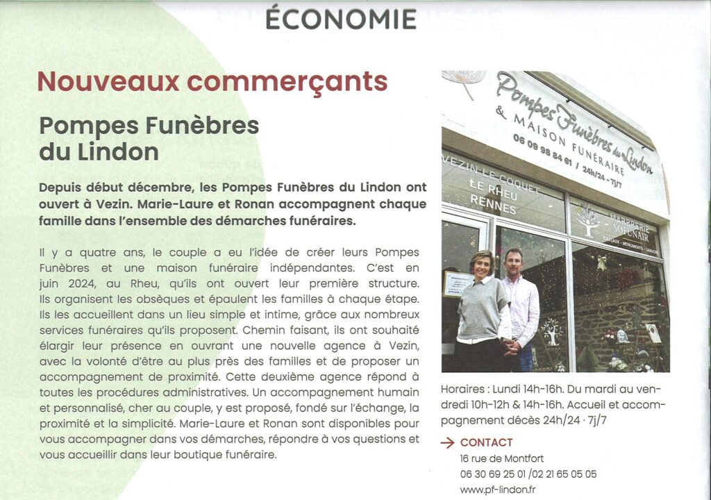 Article Pompes Funèbres Vezin Le Coquet 